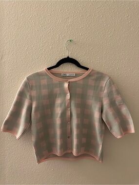 Pink & Mint Checkered Button Cardigan